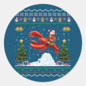 ロブスター醜いクリスマスギフトサンタライディングロブスターキリスト ラウンドシール (正面)