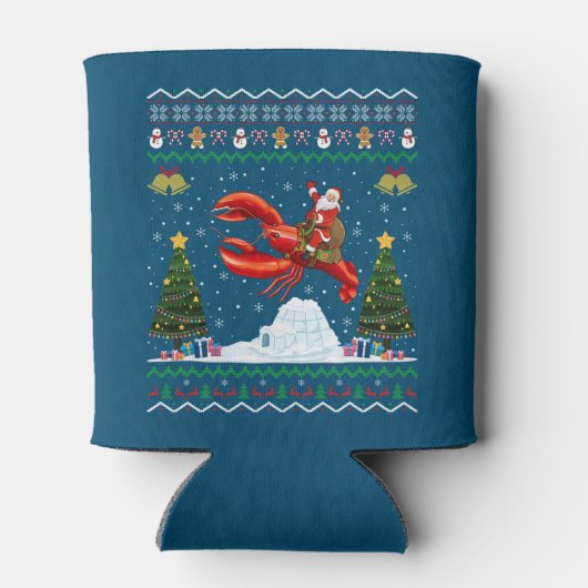 ロブスター醜いクリスマスギフトサンタライディングロブスターキリスト 缶クーラー (裏面)