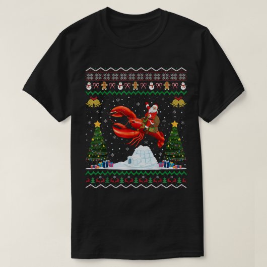 ロブスター醜いクリスマスギフトサンタライディングロブスターキリスト Tシャツ (デザイン正面)