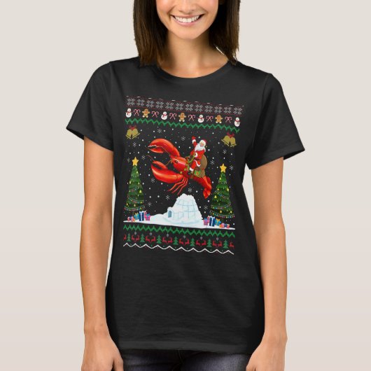 ロブスター醜いクリスマスサンタライディングロブスタークリスマス Tシャツ (正面)