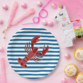 ロブスター青および白のストライプな紙皿 ペーパープレート (パーティー)