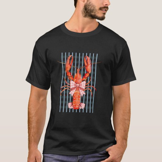 ロブスター ボウタイ チェッカーボード柄 海洋スタイル Tシャツ (正面)