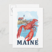 ロブスター&ポートランドライトハウスシーン ポストカード (正面/裏面)