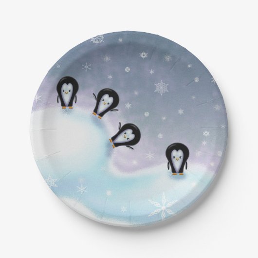 ロブズオブキュートペンギンズホリデー紙プレート ペーパープレート (正面)