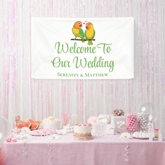 ロブバード緑の黄色の愛の鳥結婚の歓迎 横断幕 (パーティー)
