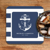 ロブブルー航海のいかりにアンカーストライプの スクエアペーパーコースター