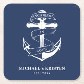 ロブブルー航海のいかり結婚にアンカー スクエアペーパーコースター (正面)