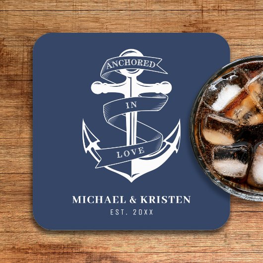 ロブブルー航海のいかり結婚にアンカー スクエアペーパーコースター