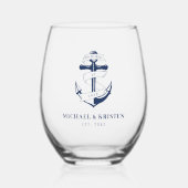 ロブブルー航海のいかり結婚にアンカー ステムなしワイングラス (正面)