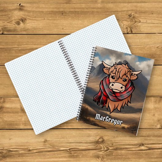 ロブロイとハイランドカウマクレガータータンチェックスカーフ ノートブック