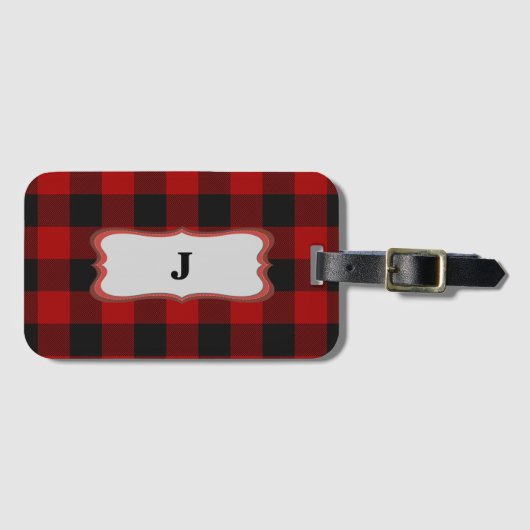 ロブロイタータンチェックレッド&ブラックバッグラベル&ビズカードスロット ラゲッジタグ (正面横)