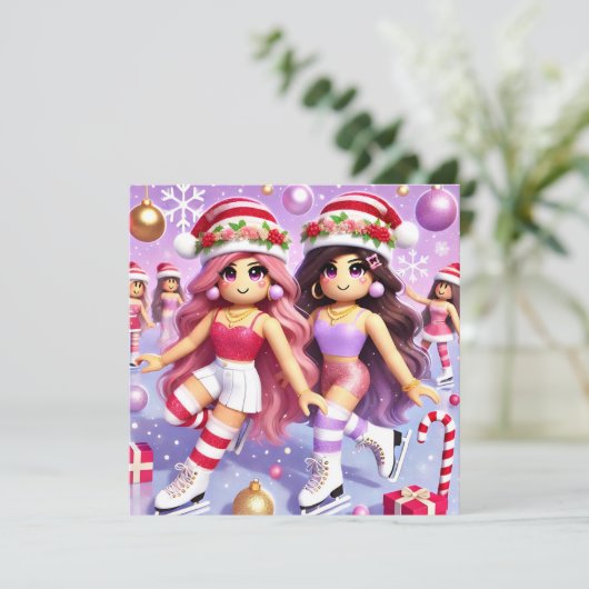 ロブロクソの女10代のの子のかわいらしクリスマスカード シーズンカード (スタンド正面)