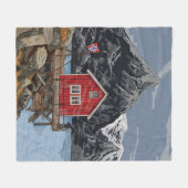 ロブロフテンベルゲンノルウェーランドスケープイラストレーション フリースブランケット (正面(横))