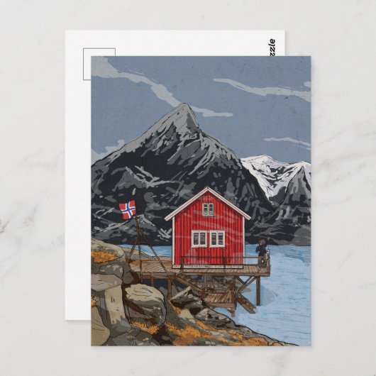 ロブロフテンベルゲンノルウェーランドスケープイラストレーション ポストカード (正面/裏面)