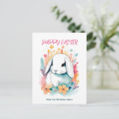 ロプイヤーラビット春の花水色イースター シーズンポストカード (スタンド正面)