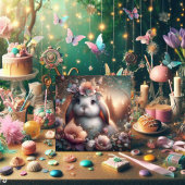 ロプエイドバニーウッドランドフローラアールヌーボーイースター シーズンカード