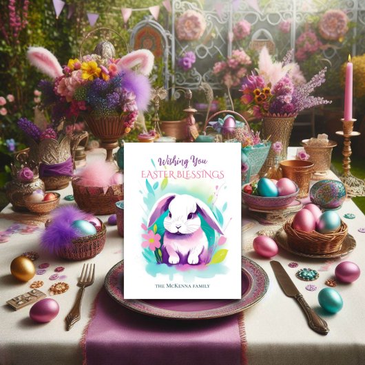 ロプエイドバニーフローラウォーターカラーイースター シーズンポストカード