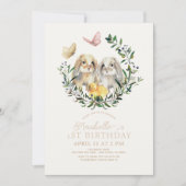 ロプラビットバニーチックバタフライ1st誕生日 招待状 (正面)