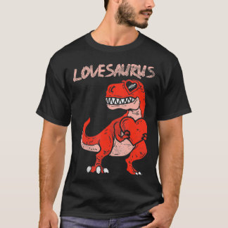ロベサウルトレ恐竜ハートかわいいバレンタインデー Tシャツ
