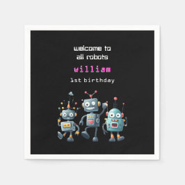 ロボおもしろい熱狂するト誕生日の招待状 スタンダードカクテルナプキン