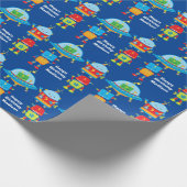 ロボクールットブルーパーソナライズされた子供の誕生日パーティー ラッピングペーパー (角)
