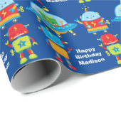 ロボクールットブルーパーソナライズされた子供の誕生日パーティー ラッピングペーパー (ロールコーナー)