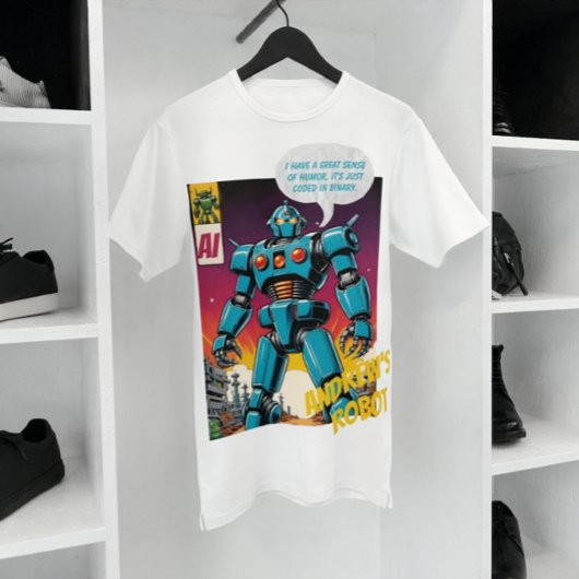 ロボットおもしろい漫画ブックアートスタイルパーソナライズされたティー Tシャツ