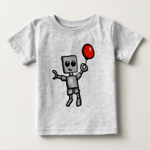 ロボットおよび赤い気球のワイシャツ ベビーTシャツ