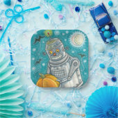 ロボットがカボチャを摘み取る，ハロウィーンのメカニカルマン ペーパープレート (パーティー)