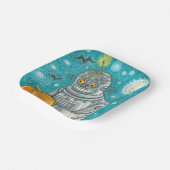 ロボットがカボチャを摘み取る，ハロウィーンのメカニカルマン ペーパープレート (傾斜あり)