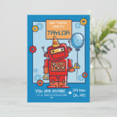 ロボットが出席する子供の誕生日パーティーの招待状 招待状 (スタンド正面)