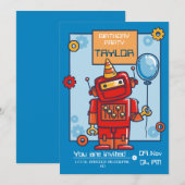 ロボットが出席する子供の誕生日パーティーの招待状 招待状 (正面/裏面)