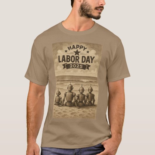 ロボットが労働日を開裂 Tシャツ (正面)