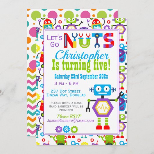 ロボットが思い切って誕生日パーティーに行こう 招待状 (正面/裏面)