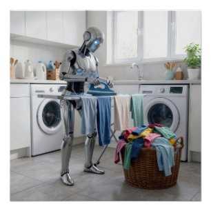 ロボットが服をアイロンがけ ポスター