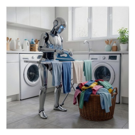 ロボットが服をアイロンがけ ポスター (正面)