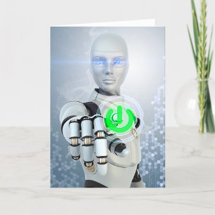 ロボットが電源ボタンを押す サイエンスフィクション グリーティングカード