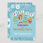 ロボットとギアの子どもの誕生日パーティー 招待状 (正面/裏面)