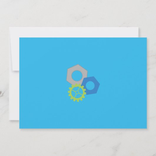 ロボットとボルトブルーとグリーン誕生日 招待状 (裏面)