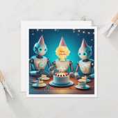 ロボットと一緒にお子さんの誕生日、ロボットの誕生日カード カード (正面/裏面インサイチュ)