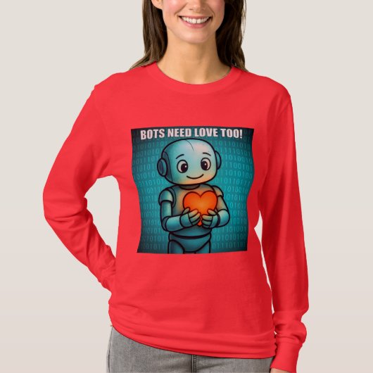 ロボットにも愛を - 女性用明るい赤色ロングスリーブ Tシャツ (正面)