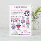 ロボットのお誕生日パーティー ピンク ギア コグ ロボット 招待状 (スタンド正面)