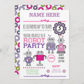 ロボットのお誕生日パーティー ピンク ギア コグ ロボット 招待状 (正面/裏面)