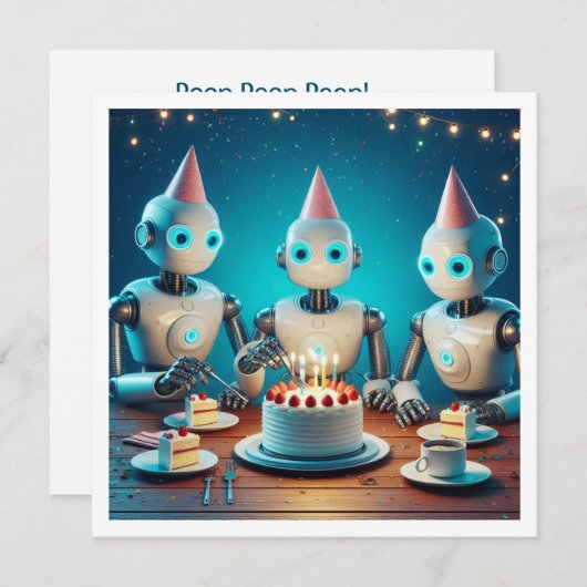 ロボットのギアと科学の誕生日を目指そう 招待状 (正面/裏面)