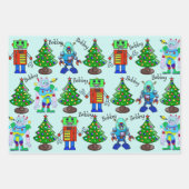 ロボットのクリスマス少年の名前を追加かわいい ラッピングペーパーシート (正面2)