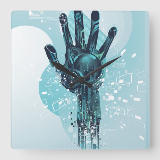 ロボットのハンドウォール時計 スクエア壁時計 (正面)