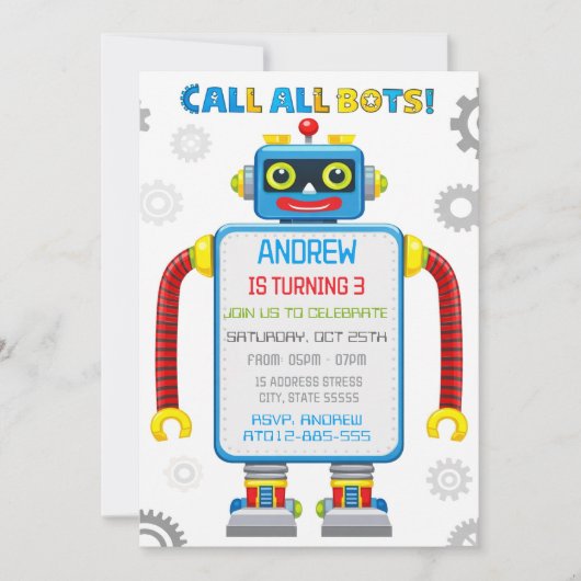 ロボットのバースデー招待状(名入れ可能) 招待状 (正面)