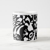「ロボットの夢」 B&W抽象芸術アート ジャンボコーヒーマグカップ (正面)