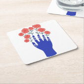 ロボットの手で咲くバラ作品 スクエアペーパーコースター (アングル)