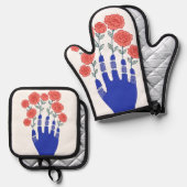 ロボットの手で咲くバラ作品 鍋つかみ&鍋敷きセット (正面/裏面)